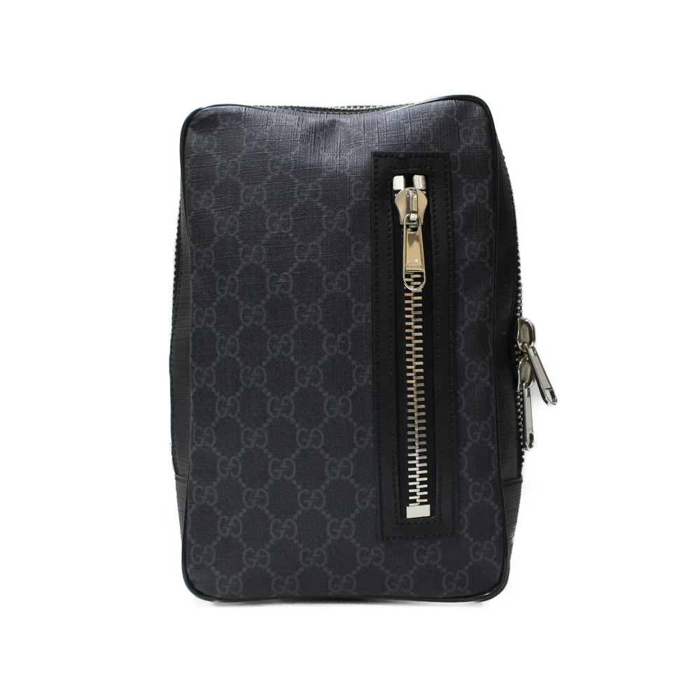 GUCCI Sling Bag Body Belt Bum Crossbody GG Supreme Leather Black Gray